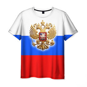 Мужская футболка 3D с принтом Триколор в Курске, 100% полиэфир | прямой крой, круглый вырез горловины, длина до линии бедер | russia | российская федерация | россия | рф