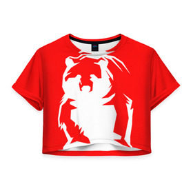 Женская футболка 3D укороченная с принтом Медведь в Курске, 100% полиэстер | круглая горловина, длина футболки до линии талии, рукава с отворотами | russia | российская федерация | россия | рф