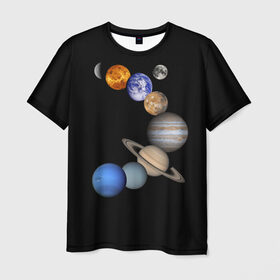 Мужская футболка 3D с принтом Парад планет в Курске, 100% полиэфир | прямой крой, круглый вырез горловины, длина до линии бедер | звёзды | космическое пространство | космос | планета | созвездие