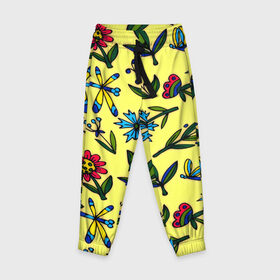 Детские брюки 3D с принтом Цветочки в Курске, 100% полиэстер | манжеты по низу, эластичный пояс регулируется шнурком, по бокам два кармана без застежек, внутренняя часть кармана из мелкой сетки | желтый | паттерн | растительный