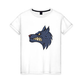 Женская футболка хлопок с принтом Злой волк в Курске, 100% хлопок | прямой крой, круглый вырез горловины, длина до линии бедер, слегка спущенное плечо | волк | голова | животные | фауна