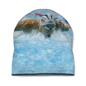 Шапка 3D с принтом Пловец в Курске, 100% полиэстер | универсальный размер, печать по всей поверхности изделия | Тематика изображения на принте: бассейн | вода | пловец