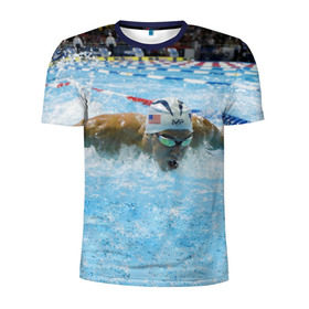 Мужская футболка 3D спортивная с принтом Пловец в Курске, 100% полиэстер с улучшенными характеристиками | приталенный силуэт, круглая горловина, широкие плечи, сужается к линии бедра | бассейн | вода | пловец