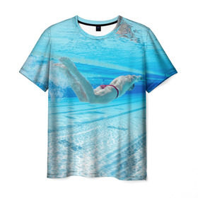 Мужская футболка 3D с принтом swimmer в Курске, 100% полиэфир | прямой крой, круглый вырез горловины, длина до линии бедер | Тематика изображения на принте: пловец