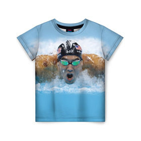Детская футболка 3D с принтом swimmer в Курске, 100% гипоаллергенный полиэфир | прямой крой, круглый вырез горловины, длина до линии бедер, чуть спущенное плечо, ткань немного тянется | пловец