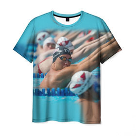 Мужская футболка 3D с принтом Swimming в Курске, 100% полиэфир | прямой крой, круглый вырез горловины, длина до линии бедер | Тематика изображения на принте: пловцы