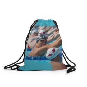 Рюкзак-мешок 3D с принтом Swimming в Курске, 100% полиэстер | плотность ткани — 200 г/м2, размер — 35 х 45 см; лямки — толстые шнурки, застежка на шнуровке, без карманов и подкладки | Тематика изображения на принте: пловцы