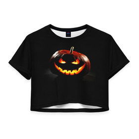 Женская футболка 3D укороченная с принтом Хитрая тыква в Курске, 100% полиэстер | круглая горловина, длина футболки до линии талии, рукава с отворотами | halloween | в идеи подарков в хеллоуин | тыквы | хеллоиун | хэллоуин | хэлоуин
