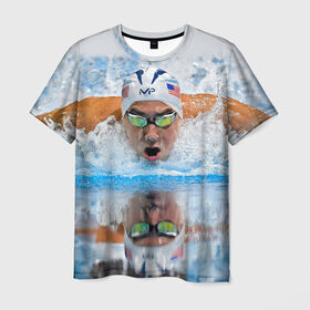 Мужская футболка 3D с принтом Пловец в Курске, 100% полиэфир | прямой крой, круглый вырез горловины, длина до линии бедер | Тематика изображения на принте: плавание