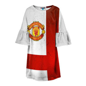 Детское платье 3D с принтом Manchester United FC в Курске, 100% полиэстер | прямой силуэт, чуть расширенный к низу. Круглая горловина, на рукавах — воланы | Тематика изображения на принте: англия | клуб | манчестер | фк | футбол | футбольный | юнайтед