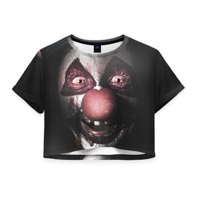 Женская футболка 3D укороченная с принтом Милый клоун в Курске, 100% полиэстер | круглая горловина, длина футболки до линии талии, рукава с отворотами | злобный