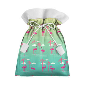 Подарочный 3D мешок с принтом Фламинго и пальмы в Курске, 100% полиэстер | Размер: 29*39 см | Тематика изображения на принте: животные | мозаика | пальмы | птицы | тропики | узор | фауна | фламинго