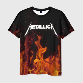 Мужская футболка 3D с принтом Metallica fire в Курске, 100% полиэфир | прямой крой, круглый вырез горловины, длина до линии бедер | металлика