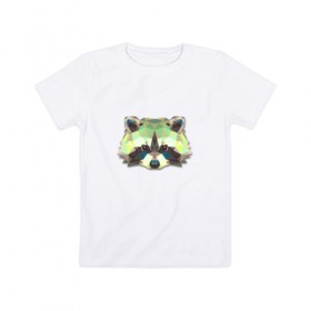 Детская футболка хлопок с принтом Полигональный енот в Курске, 100% хлопок | круглый вырез горловины, полуприлегающий силуэт, длина до линии бедер | Тематика изображения на принте: геометрический рисунок | голова | енот | животные | фауна