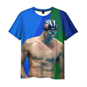 Мужская футболка 3D с принтом Michael Phelps в Курске, 100% полиэфир | прямой крой, круглый вырез горловины, длина до линии бедер | бассейн | пловец | чемпион. фелепс