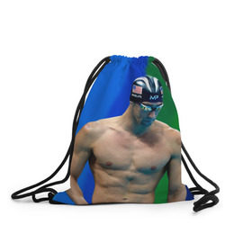 Рюкзак-мешок 3D с принтом Michael Phelps в Курске, 100% полиэстер | плотность ткани — 200 г/м2, размер — 35 х 45 см; лямки — толстые шнурки, застежка на шнуровке, без карманов и подкладки | Тематика изображения на принте: бассейн | пловец | чемпион. фелепс
