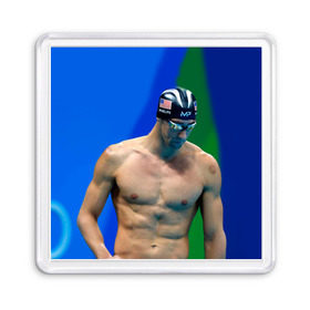 Магнит 55*55 с принтом Michael Phelps в Курске, Пластик | Размер: 65*65 мм; Размер печати: 55*55 мм | Тематика изображения на принте: бассейн | пловец | чемпион. фелепс