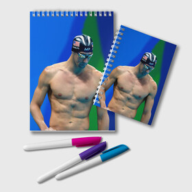 Блокнот с принтом Michael Phelps в Курске, 100% бумага | 48 листов, плотность листов — 60 г/м2, плотность картонной обложки — 250 г/м2. Листы скреплены удобной пружинной спиралью. Цвет линий — светло-серый
 | бассейн | пловец | чемпион. фелепс