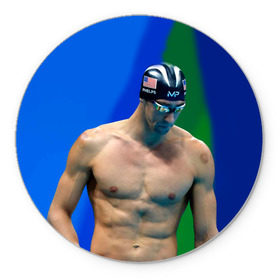 Коврик круглый с принтом Michael Phelps в Курске, резина и полиэстер | круглая форма, изображение наносится на всю лицевую часть | бассейн | пловец | чемпион. фелепс