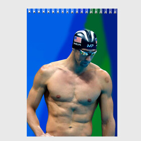 Скетчбук с принтом Michael Phelps в Курске, 100% бумага
 | 48 листов, плотность листов — 100 г/м2, плотность картонной обложки — 250 г/м2. Листы скреплены сверху удобной пружинной спиралью | Тематика изображения на принте: бассейн | пловец | чемпион. фелепс