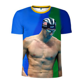 Мужская футболка 3D спортивная с принтом Michael Phelps в Курске, 100% полиэстер с улучшенными характеристиками | приталенный силуэт, круглая горловина, широкие плечи, сужается к линии бедра | бассейн | пловец | чемпион. фелепс