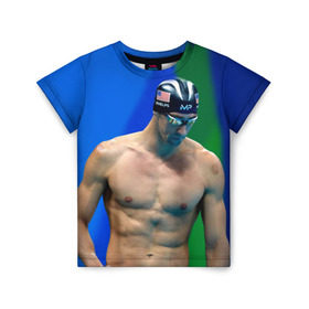 Детская футболка 3D с принтом Michael Phelps в Курске, 100% гипоаллергенный полиэфир | прямой крой, круглый вырез горловины, длина до линии бедер, чуть спущенное плечо, ткань немного тянется | бассейн | пловец | чемпион. фелепс
