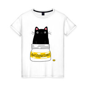 Женская футболка хлопок с принтом Антидепрессант в Курске, 100% хлопок | прямой крой, круглый вырез горловины, длина до линии бедер, слегка спущенное плечо | антидепрессант | деньги | киса | коты | кошка