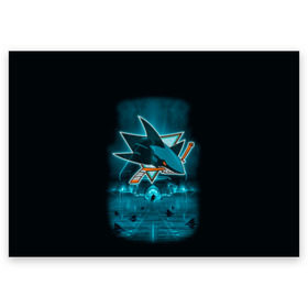 Поздравительная открытка с принтом Хоккей 4 в Курске, 100% бумага | плотность бумаги 280 г/м2, матовая, на обратной стороне линовка и место для марки
 | Тематика изображения на принте: nhl | sharks | stanley cup |  san jose sharks | кубок стенли | кубок стэнли | нхл | сан хосе | сан хосе шаркс | хоккей | хоккейный клуб | шаркс