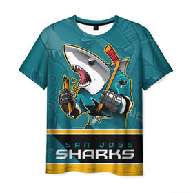 Мужская футболка 3D с принтом San Jose Sharks в Курске, 100% полиэфир | прямой крой, круглый вырез горловины, длина до линии бедер | nhl | san jose sharks | sharks | stanley cup | кубок стенли | кубок стэнли | нхл | сан хосе | сан хосе шаркс | хоккей | хоккейный клуб | шаркс