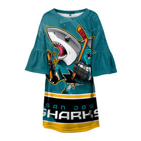 Детское платье 3D с принтом San Jose Sharks в Курске, 100% полиэстер | прямой силуэт, чуть расширенный к низу. Круглая горловина, на рукавах — воланы | nhl | san jose sharks | sharks | stanley cup | кубок стенли | кубок стэнли | нхл | сан хосе | сан хосе шаркс | хоккей | хоккейный клуб | шаркс