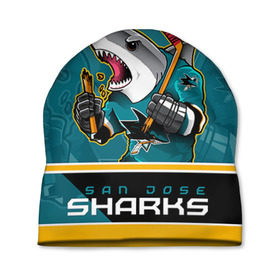 Шапка 3D с принтом San Jose Sharks в Курске, 100% полиэстер | универсальный размер, печать по всей поверхности изделия | Тематика изображения на принте: nhl | san jose sharks | sharks | stanley cup | кубок стенли | кубок стэнли | нхл | сан хосе | сан хосе шаркс | хоккей | хоккейный клуб | шаркс