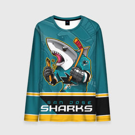 Мужской лонгслив 3D с принтом San Jose Sharks в Курске, 100% полиэстер | длинные рукава, круглый вырез горловины, полуприлегающий силуэт | Тематика изображения на принте: nhl | san jose sharks | sharks | stanley cup | кубок стенли | кубок стэнли | нхл | сан хосе | сан хосе шаркс | хоккей | хоккейный клуб | шаркс