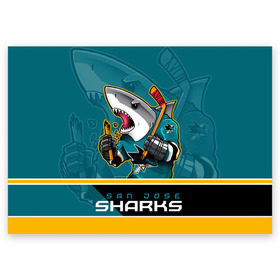 Поздравительная открытка с принтом San Jose Sharks в Курске, 100% бумага | плотность бумаги 280 г/м2, матовая, на обратной стороне линовка и место для марки
 | Тематика изображения на принте: nhl | san jose sharks | sharks | stanley cup | кубок стенли | кубок стэнли | нхл | сан хосе | сан хосе шаркс | хоккей | хоккейный клуб | шаркс