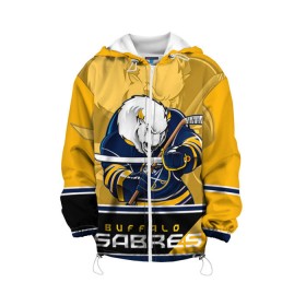 Детская куртка 3D с принтом Buffalo Sabres в Курске, 100% полиэстер | застежка — молния, подол и капюшон оформлены резинкой с фиксаторами, по бокам — два кармана без застежек, один потайной карман на груди, плотность верхнего слоя — 90 г/м2; плотность флисового подклада — 260 г/м2 | Тематика изображения на принте: buffalo sabres | nhl | stanley cup | баффало сейбрз | буффало | кубок стенли | кубок стэнли | куликов | нхл | хоккей | хоккейный клуб