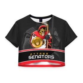 Женская футболка 3D укороченная с принтом Ottawa Senators в Курске, 100% полиэстер | круглая горловина, длина футболки до линии талии, рукава с отворотами | nhl | ottawa senators | stanley cup | кубок стенли | кубок стэнли | нхл | оттава сенаторз | сенаторс | хоккей | хоккейный клуб