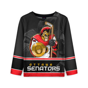 Детский лонгслив 3D с принтом Ottawa Senators в Курске, 100% полиэстер | длинные рукава, круглый вырез горловины, полуприлегающий силуэт
 | Тематика изображения на принте: nhl | ottawa senators | stanley cup | кубок стенли | кубок стэнли | нхл | оттава сенаторз | сенаторс | хоккей | хоккейный клуб