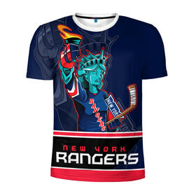 Мужская футболка 3D спортивная с принтом New York Rangers в Курске, 100% полиэстер с улучшенными характеристиками | приталенный силуэт, круглая горловина, широкие плечи, сужается к линии бедра | new york rangers | nhl | stanley cup | кубок стенли | кубок стэнли | нхл | нью йорк рейнджерс | нью йорк рейнджеры | рейнджеры | хоккей | хоккейный клуб