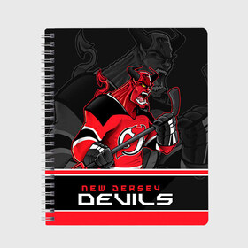 Тетрадь с принтом New Jersey Devils в Курске, 100% бумага | 48 листов, плотность листов — 60 г/м2, плотность картонной обложки — 250 г/м2. Листы скреплены сбоку удобной пружинной спиралью. Уголки страниц и обложки скругленные. Цвет линий — светло-серый
 | Тематика изображения на принте: new jersey devils | nhl | stanley cup | дъяволы нью джерси | калинин | кубок стенли | кубок стэнли | нхл | нью джерси девилз | хоккей | хоккейный клуб