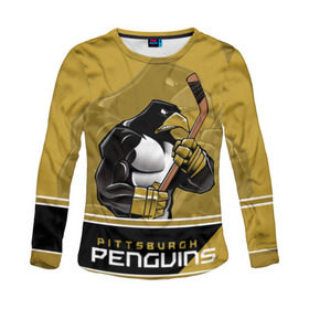 Женский лонгслив 3D с принтом Pittsburgh Penguins в Курске, 100% полиэстер | длинные рукава, круглый вырез горловины, полуприлегающий силуэт | nhl | pittsburgh penguins | stanley cup | кросби | кубок стенли | кубок стэнли | малкин | нхл | пингвинс | питтсбург пингвинз | сидни кросби | хоккей | хоккейный клуб