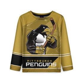 Детский лонгслив 3D с принтом Pittsburgh Penguins в Курске, 100% полиэстер | длинные рукава, круглый вырез горловины, полуприлегающий силуэт
 | nhl | pittsburgh penguins | stanley cup | кросби | кубок стенли | кубок стэнли | малкин | нхл | пингвинс | питтсбург пингвинз | сидни кросби | хоккей | хоккейный клуб
