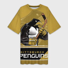 Платье-футболка 3D с принтом Pittsburgh Penguins в Курске,  |  | nhl | pittsburgh penguins | stanley cup | кросби | кубок стенли | кубок стэнли | малкин | нхл | пингвинс | питтсбург пингвинз | сидни кросби | хоккей | хоккейный клуб