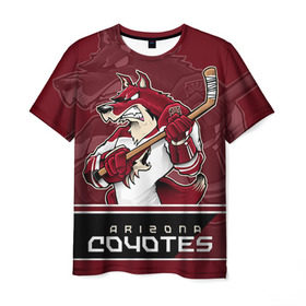 Мужская футболка 3D с принтом Arizona Coyotes в Курске, 100% полиэфир | прямой крой, круглый вырез горловины, длина до линии бедер | Тематика изображения на принте: arizona coyotes | nhl | stanley cup | аризона койотис | аризона койоты | кубок стенли | кубок стэнли | нхл | хоккей | хоккейный клуб