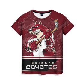 Женская футболка 3D с принтом Arizona Coyotes в Курске, 100% полиэфир ( синтетическое хлопкоподобное полотно) | прямой крой, круглый вырез горловины, длина до линии бедер | arizona coyotes | nhl | stanley cup | аризона койотис | аризона койоты | кубок стенли | кубок стэнли | нхл | хоккей | хоккейный клуб