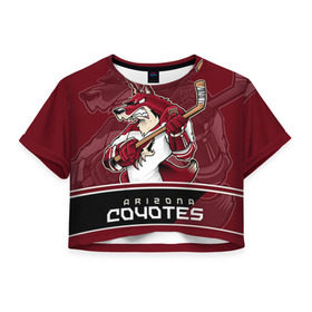 Женская футболка 3D укороченная с принтом Arizona Coyotes в Курске, 100% полиэстер | круглая горловина, длина футболки до линии талии, рукава с отворотами | arizona coyotes | nhl | stanley cup | аризона койотис | аризона койоты | кубок стенли | кубок стэнли | нхл | хоккей | хоккейный клуб