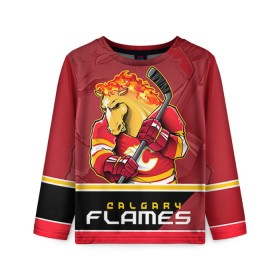 Детский лонгслив 3D с принтом Calgary Flames в Курске, 100% полиэстер | длинные рукава, круглый вырез горловины, полуприлегающий силуэт
 | calgary flames | nhl | stanley cup | калгари флэймз | кубок стенли | кубок стэнли | нхл | флэймс | хоккей | хоккейный клуб