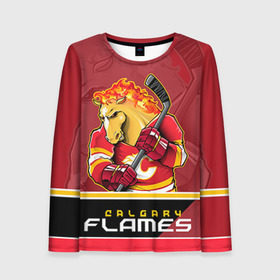 Женский лонгслив 3D с принтом Calgary Flames в Курске, 100% полиэстер | длинные рукава, круглый вырез горловины, полуприлегающий силуэт | calgary flames | nhl | stanley cup | калгари флэймз | кубок стенли | кубок стэнли | нхл | флэймс | хоккей | хоккейный клуб
