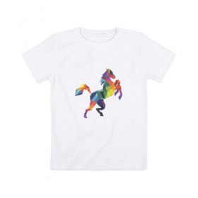 Детская футболка хлопок с принтом Геометрическая лошадь 2 в Курске, 100% хлопок | круглый вырез горловины, полуприлегающий силуэт, длина до линии бедер | 