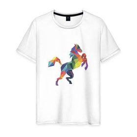 Мужская футболка хлопок с принтом Геометрическая лошадь 2 в Курске, 100% хлопок | прямой крой, круглый вырез горловины, длина до линии бедер, слегка спущенное плечо. | 