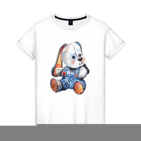 Женская футболка хлопок с принтом Акварельная плюшевая собачка в Курске, 100% хлопок | прямой крой, круглый вырез горловины, длина до линии бедер, слегка спущенное плечо | акварель | дети | животные | игрушки
