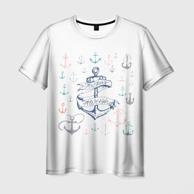 Мужская футболка 3D с принтом Anchors away в Курске, 100% полиэфир | прямой крой, круглый вырез горловины, длина до линии бедер | 
